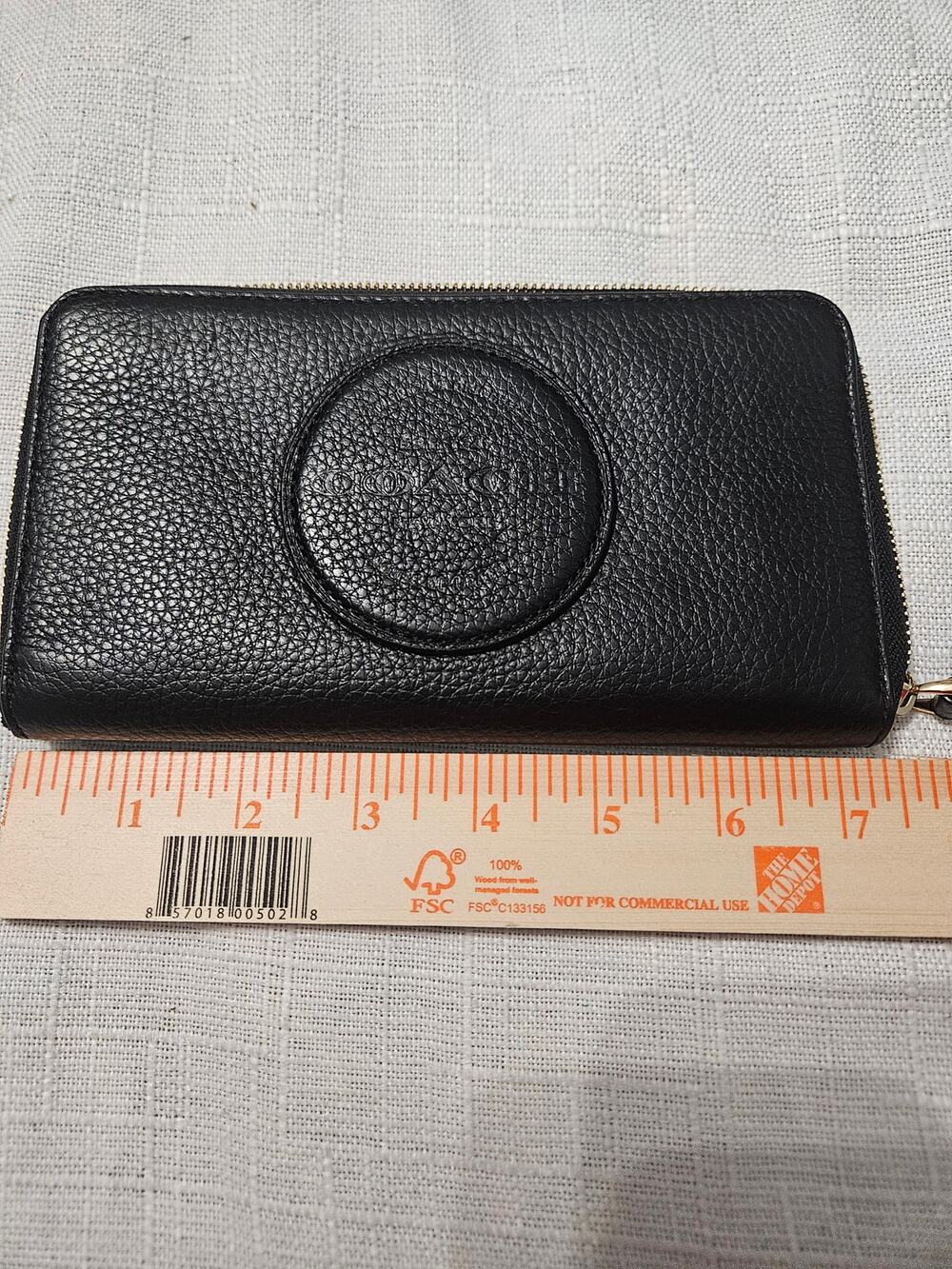 Coach Embossed Logo Black Leather Wristlet Wallet
